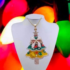 CHRISTMAS TREE NECKLACE MULTI COLOR BOW